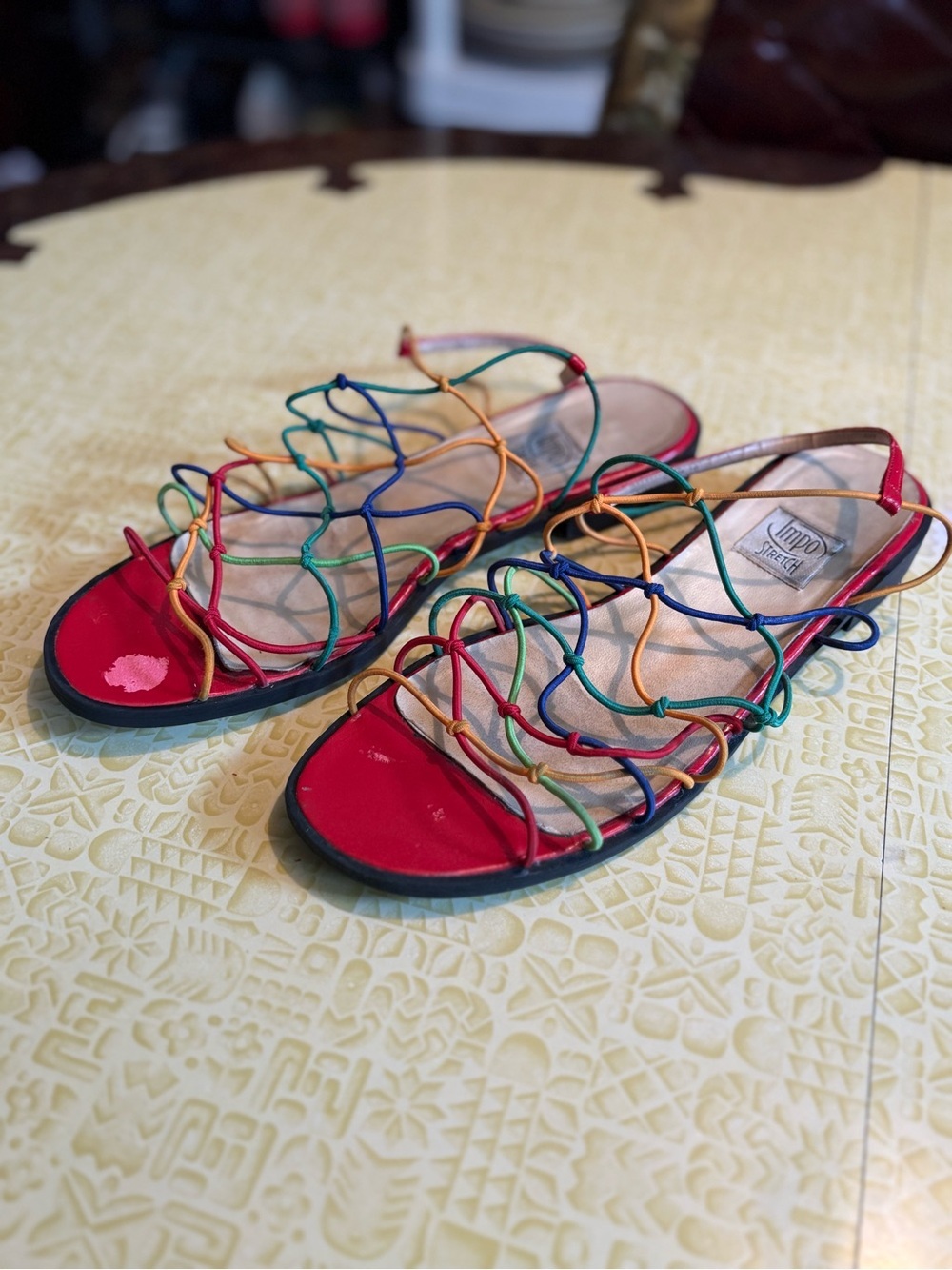 Vintage Colorful Strappy Flat Sandals - Red Multi - Picture 2 of 6